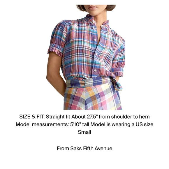 Polo by Ralph Lauren Ruffle-Trim Plaid Linen Shirt - Picture 4 of 8